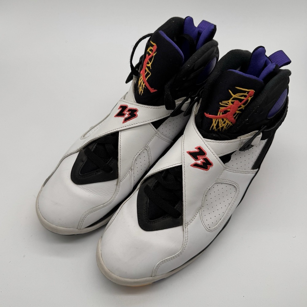 Air Jordan 8 Retro Three-Peat 305381-142 Men's Size 10 White Black Purple 2015